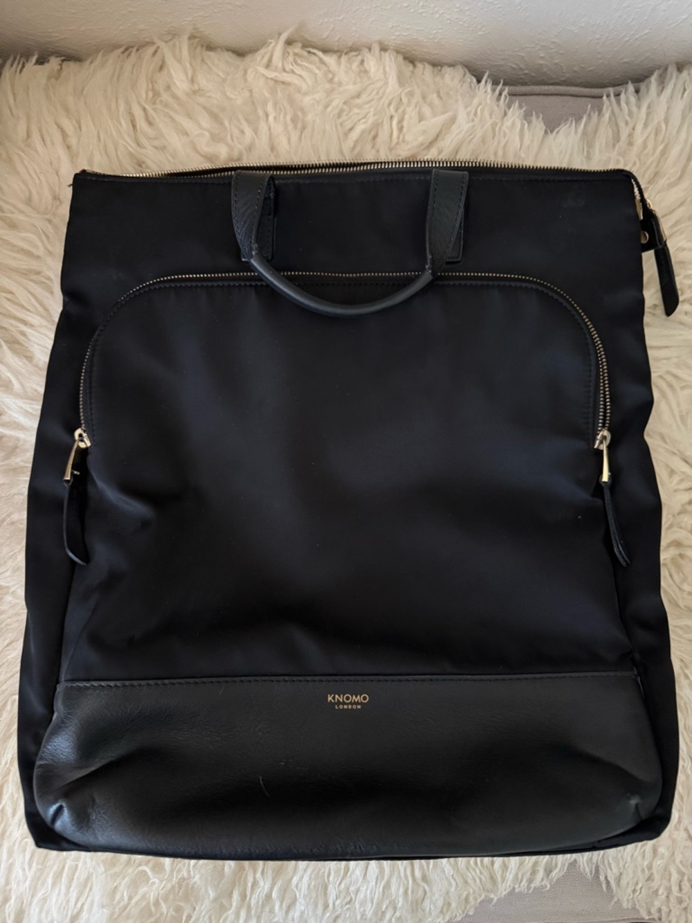 KNOMO London HAREWOOD Hybrid Laptop Tote Backpack in Black with Gold Hardware